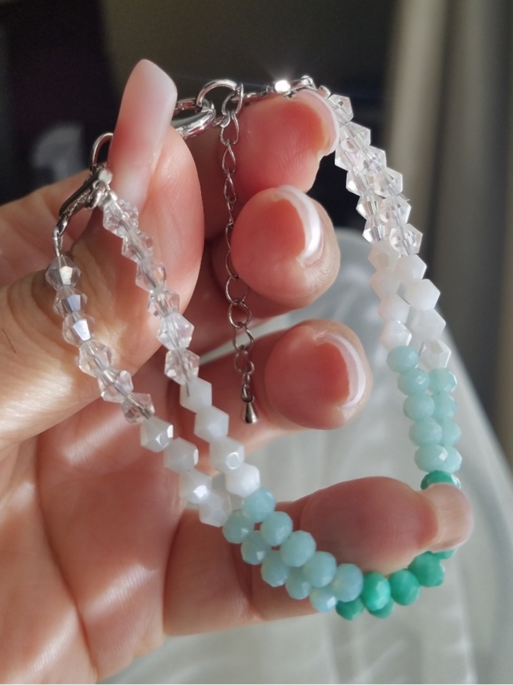 Swarovski Elements Mint Green & Alabaster White Double Row Bracelet  NWT